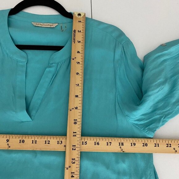 Soft Surroundings Top Popover PL Lagenlook Asymmetrical Hem Tabbed Sleeve - Picture 8 of 9